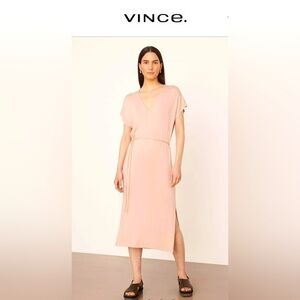 Vince Double V-Neck Pop Over Dress Blush Pink S